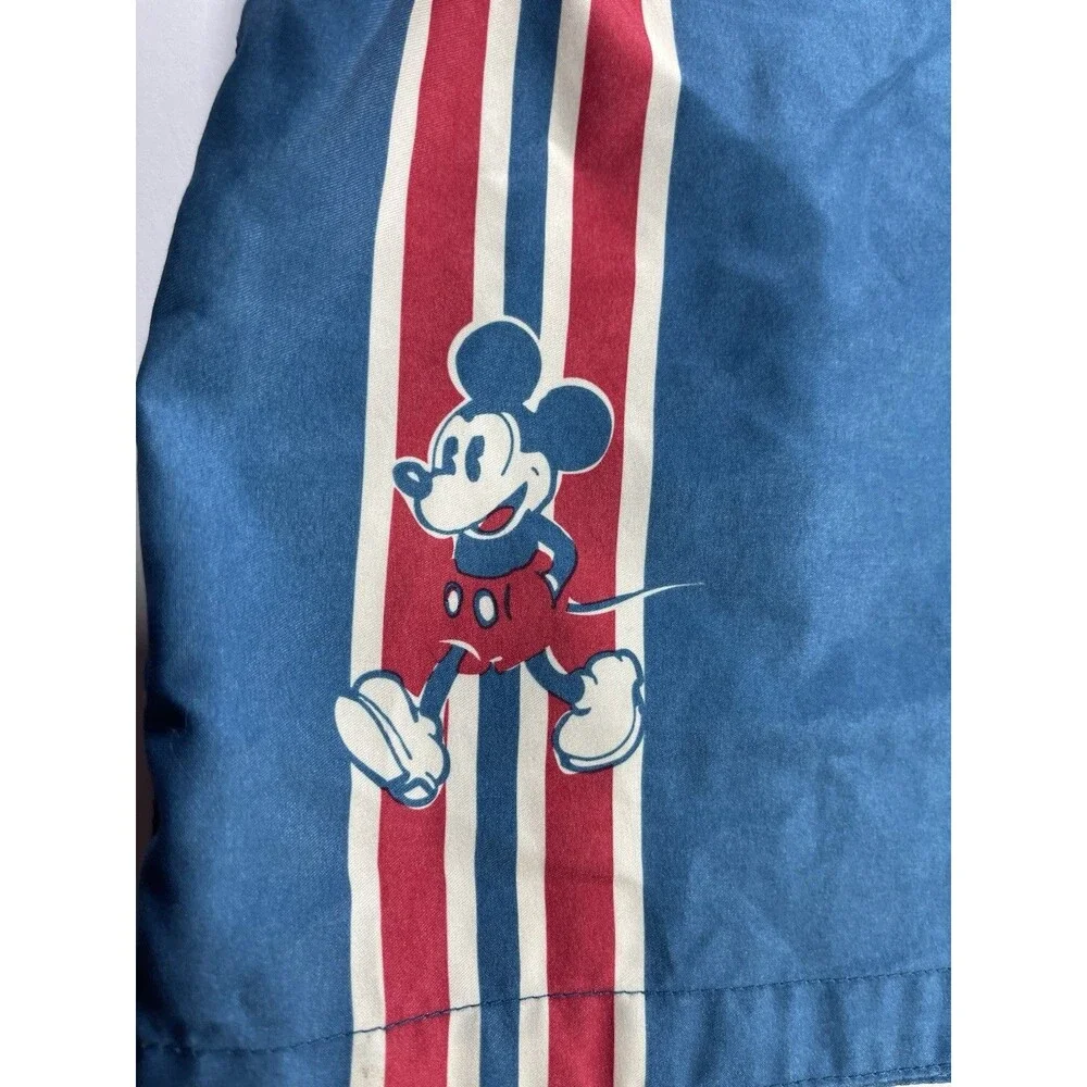 Disney Junk Food Mickey Mouse Swim Trunks Blue Red White Striped Men's Large